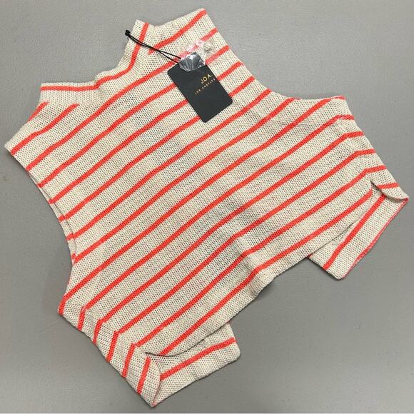 J.O.A. Knit 2 Piece Crop Top & Skirt Set Cream Orange Strip Size Large NWT - Picture 2 of 13